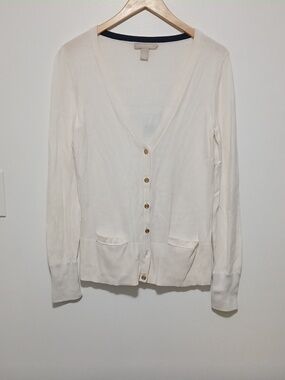 Banana Republic Soft Cream Long Sleeve VNeck Cardi Branded Front Button Closure